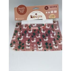 Keeps reusable food storage bags set of 4 Dishwasher freezer safe llama cacti